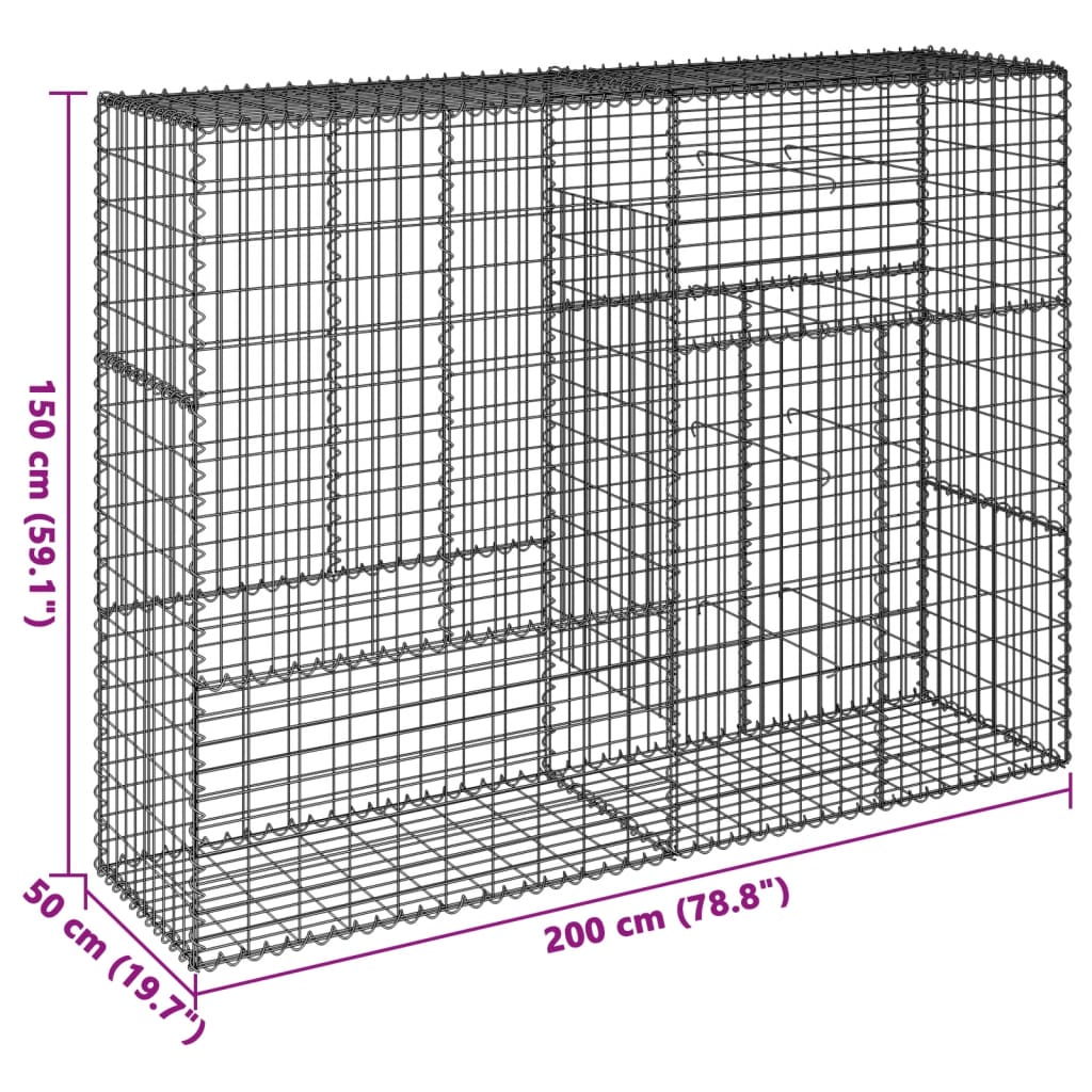 Gabionska košara s poklopcem 200x50x150 cm pocinčano željezo