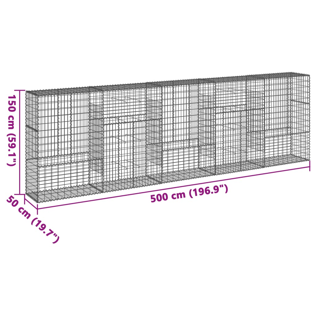 Gabionska košara s poklopcem 500x50x150 cm pocinčano željezo