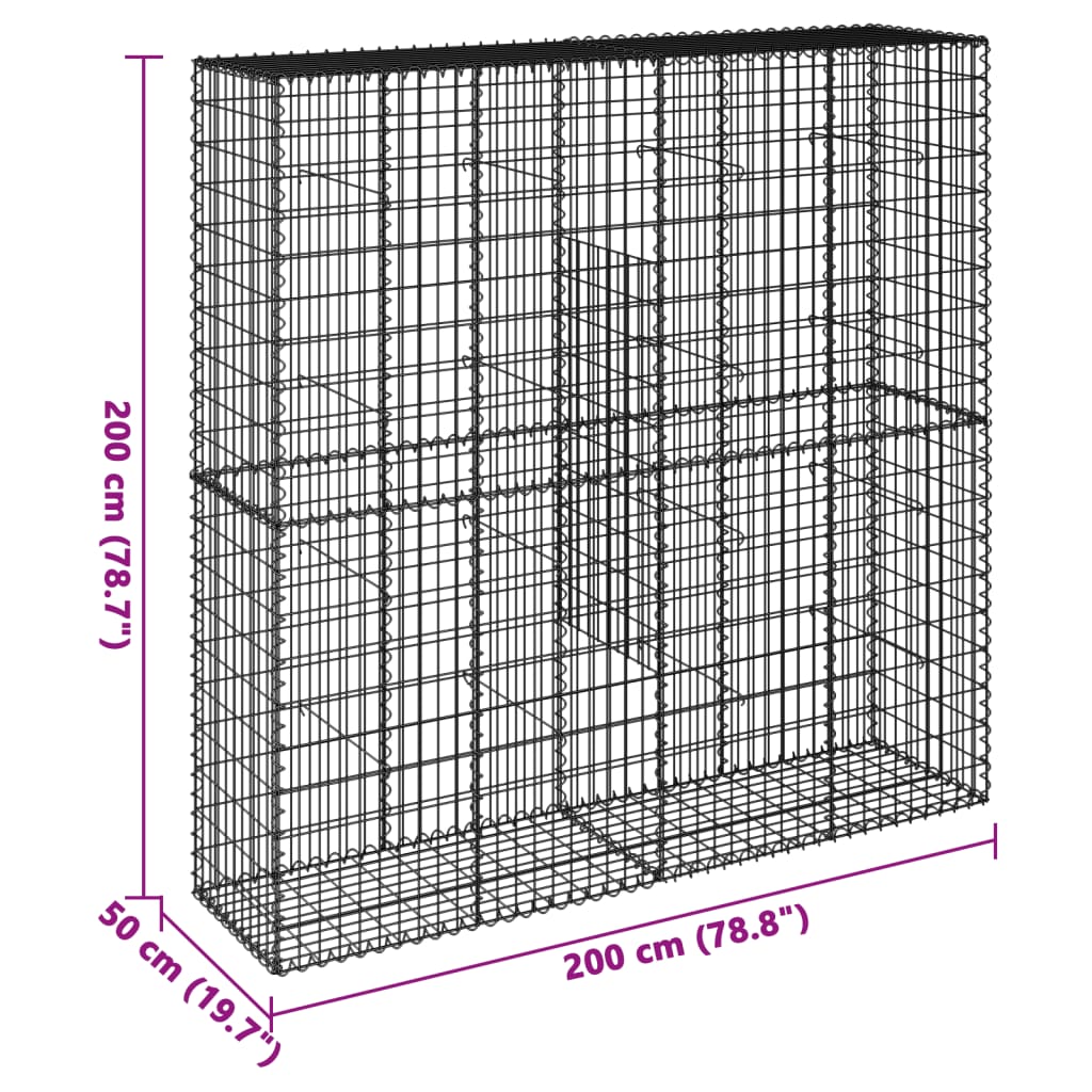 Gabionska košara s poklopcem 200x50x200 cm pocinčano željezo