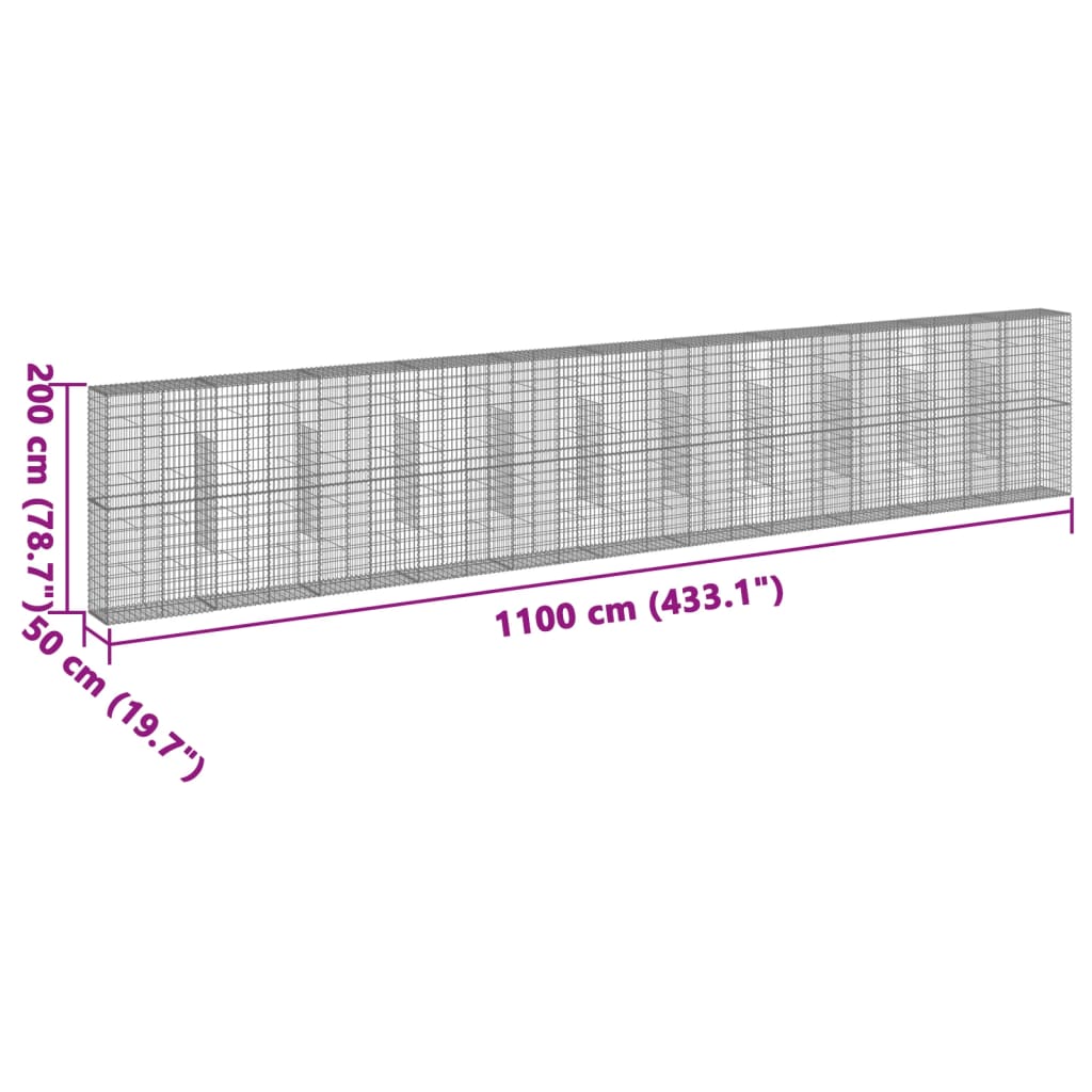 Gabionska košara s poklopcem 1100x50x200 cm pocinčano željezo