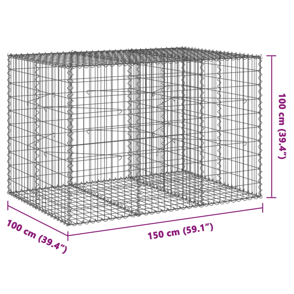 Gabionska košara s poklopcem 150x100x100 cm pocinčano željezo