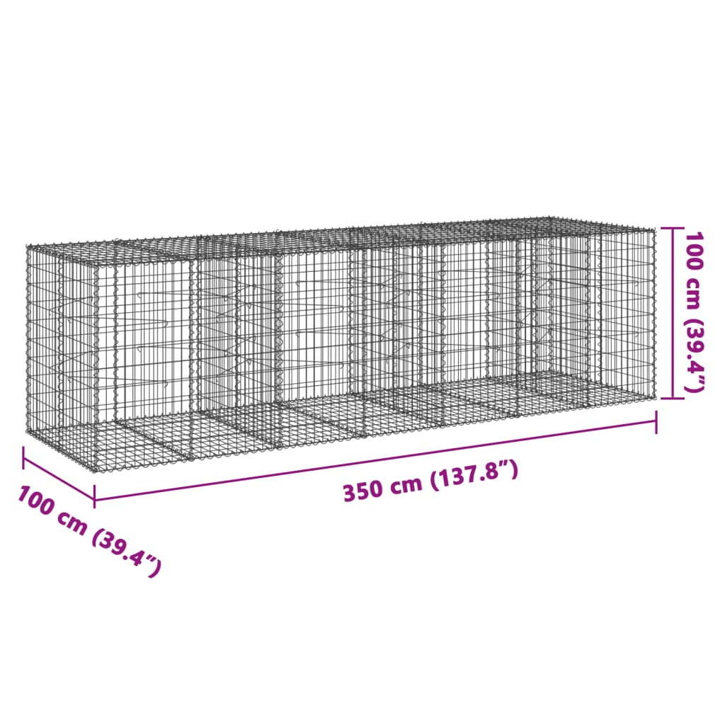 Gabionska košara s poklopcem 350x100x100 cm pocinčano željezo