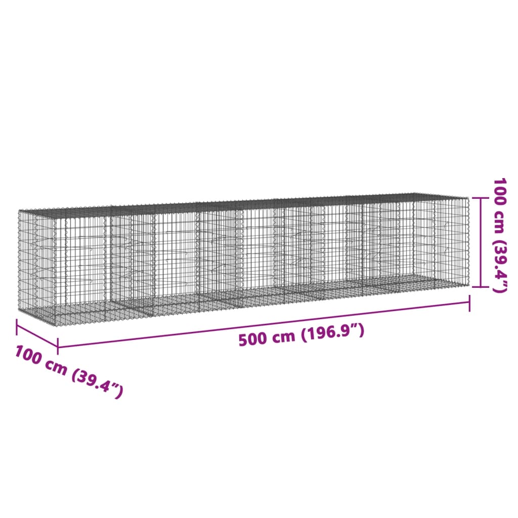 Gabionska košara s poklopcem 500x100x100 cm pocinčano željezo