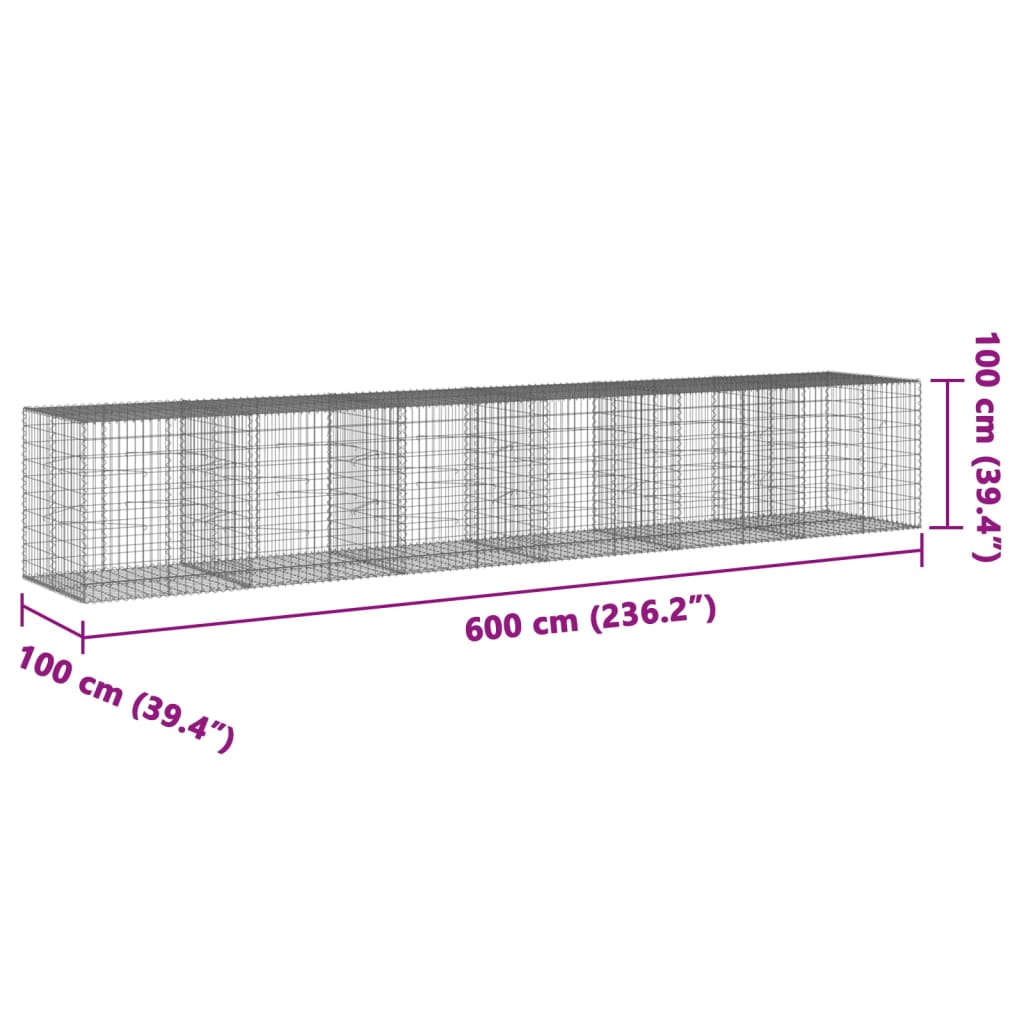 Gabionska košara s poklopcem 600x100x100 cm pocinčano željezo
