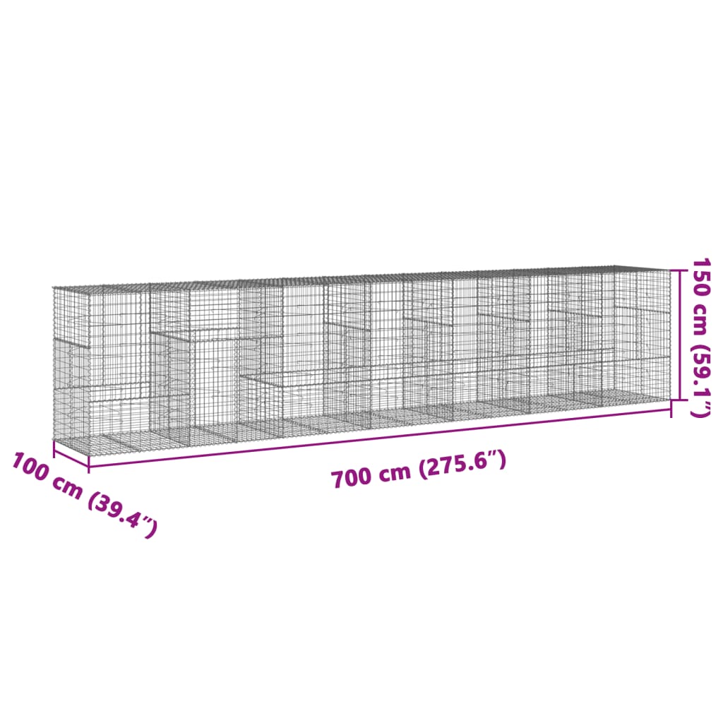 Gabionska košara s poklopcem 700x100x150 cm pocinčano željezo