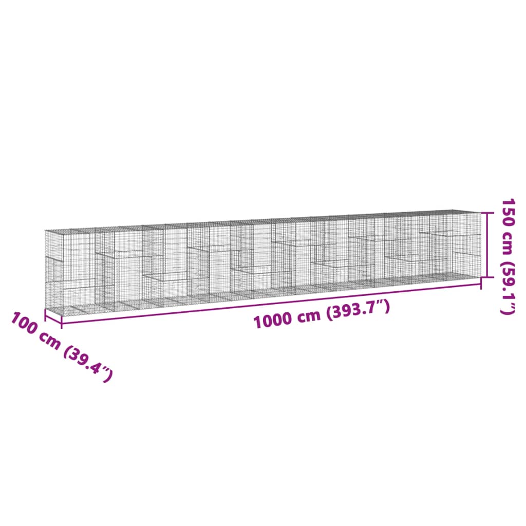 Gabionska košara s poklopcem 1000x100x150 cm pocinčano željezo