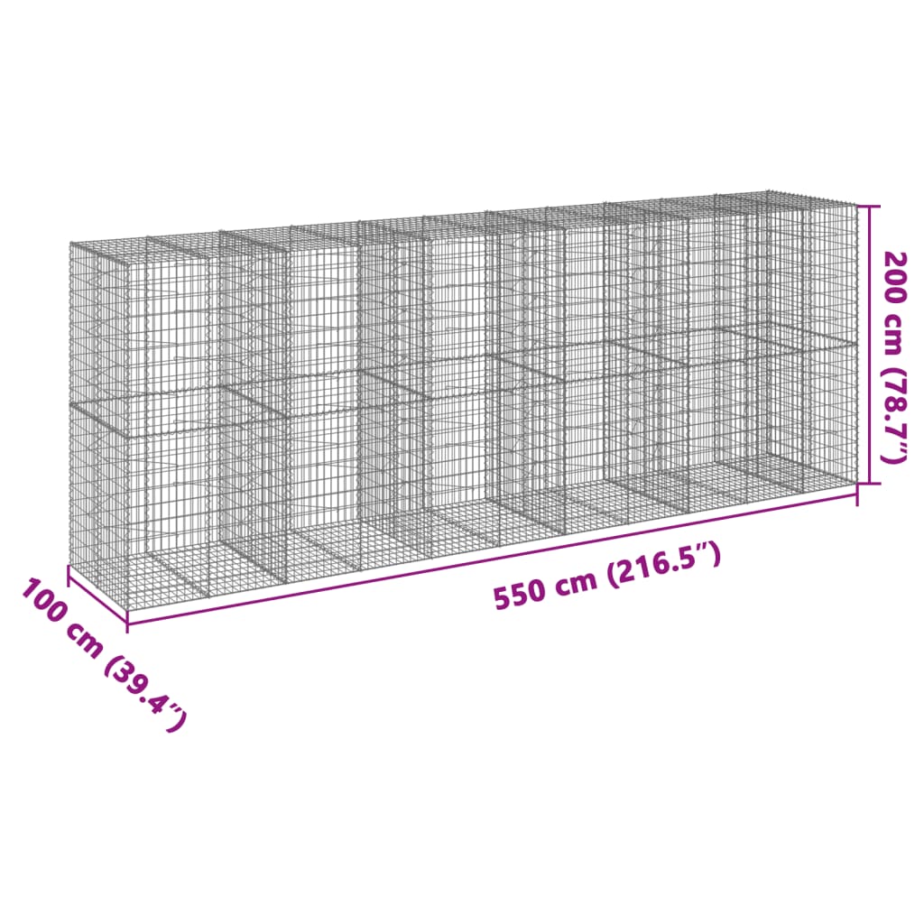 Gabionska košara s poklopcem 550x100x200 cm pocinčano željezo