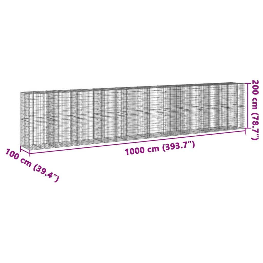 Gabionska košara s poklopcem 1000x100x200 cm pocinčano željezo