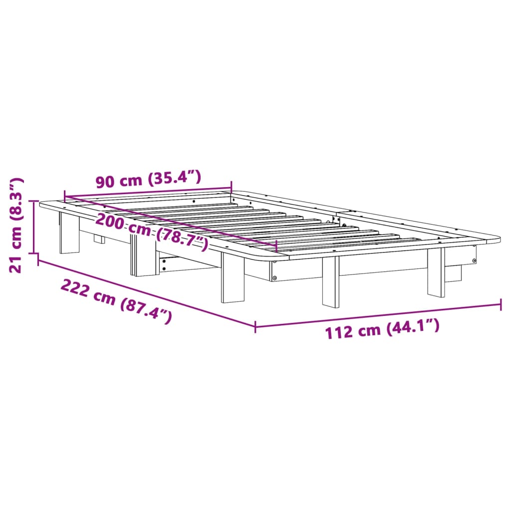Okvir kreveta bez madraca 90 x 200 cm od masivne borovine
