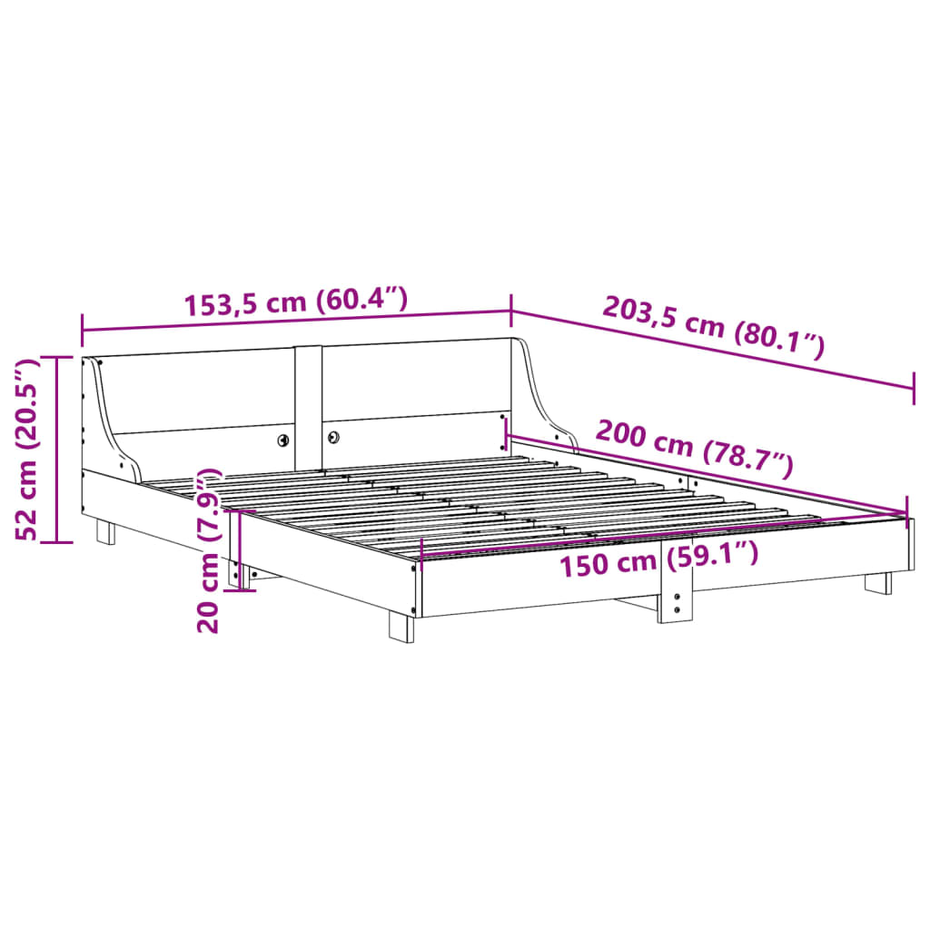 Okvir kreveta bez madraca bijeli 150x200 cm od masivne borovine