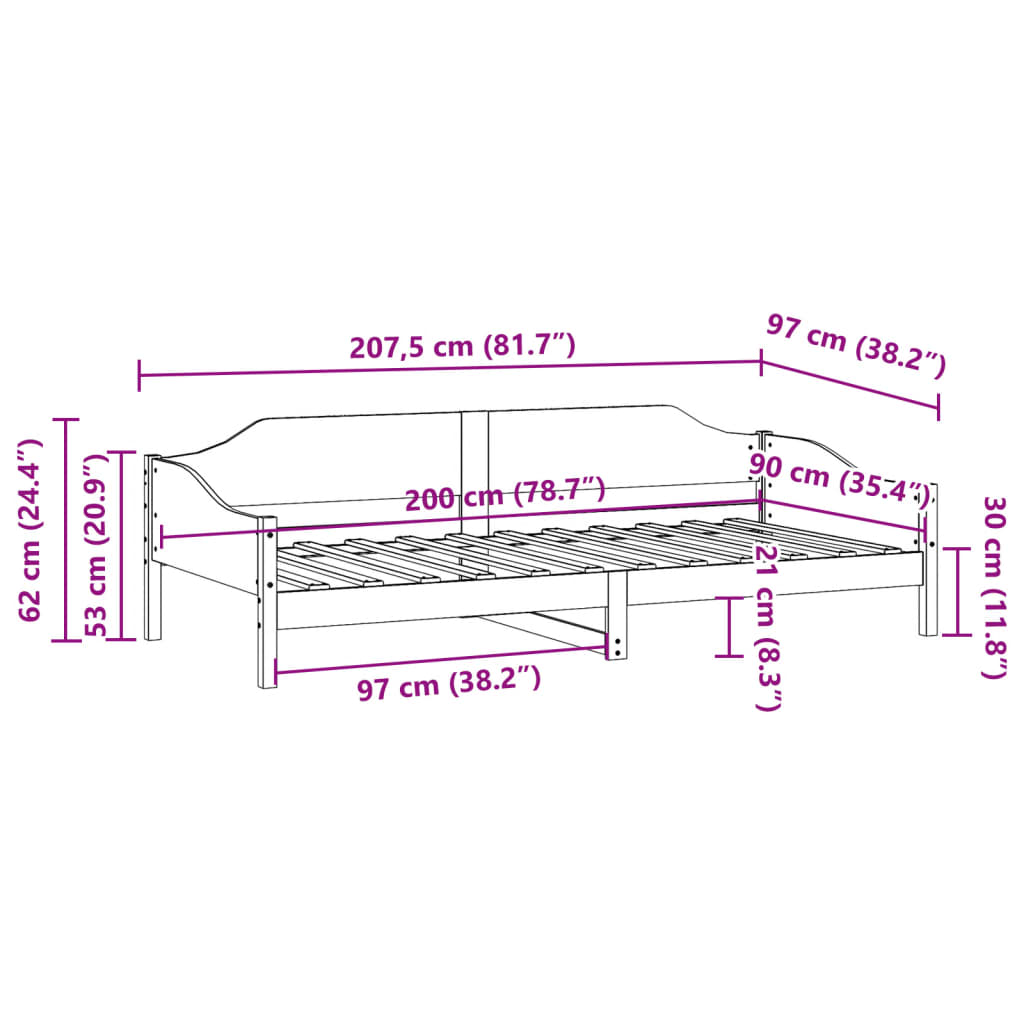 Okvir kreveta bez madraca bijeli 90 x 200 cm masivna borovina
