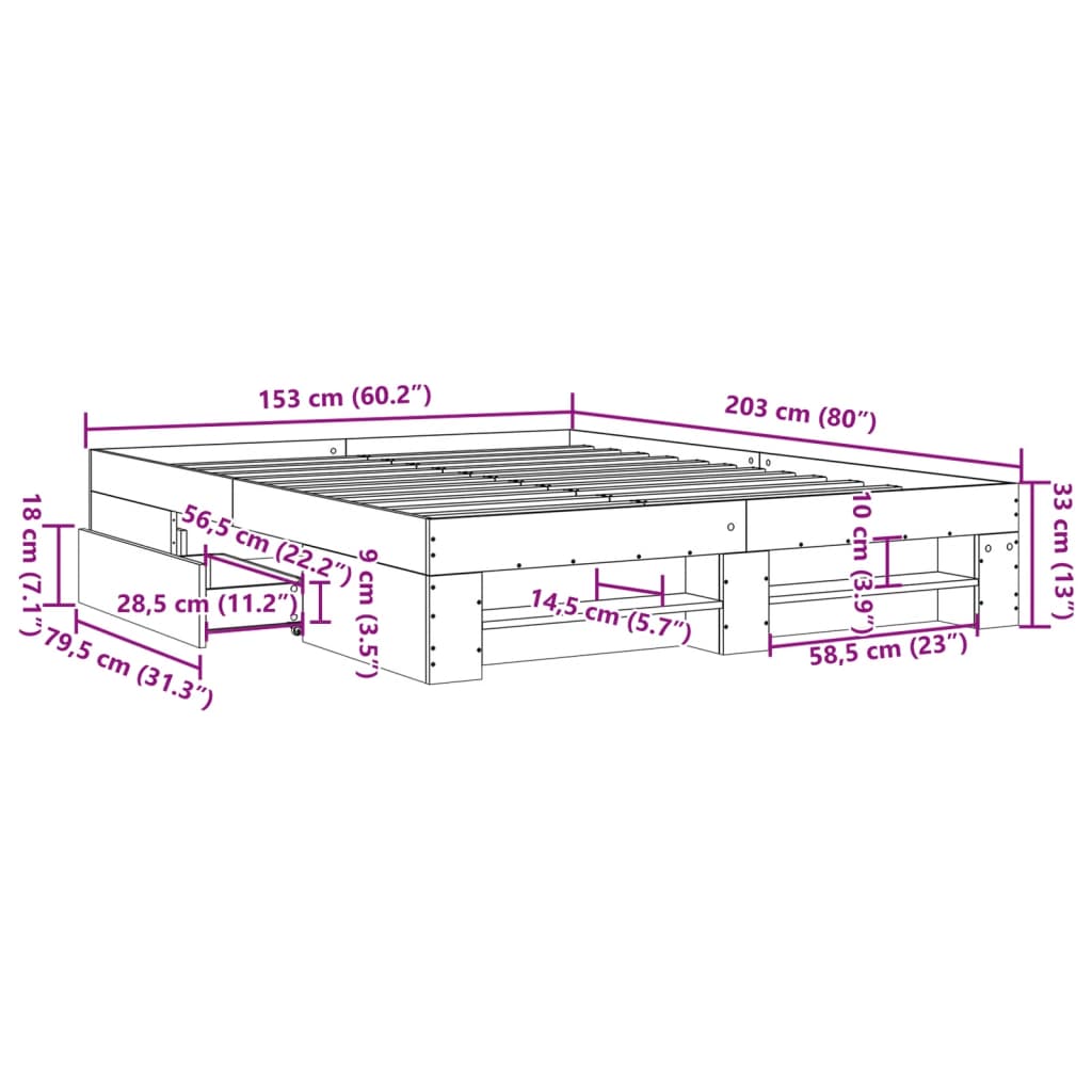 Okvir za krevet boja hrasta 150x200 cm od konstruiranog drva