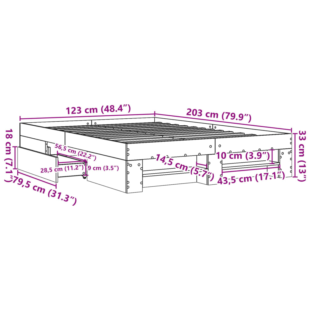 Okvir kreveta bez madraca boja hrasta 120 x 200 cm drveni