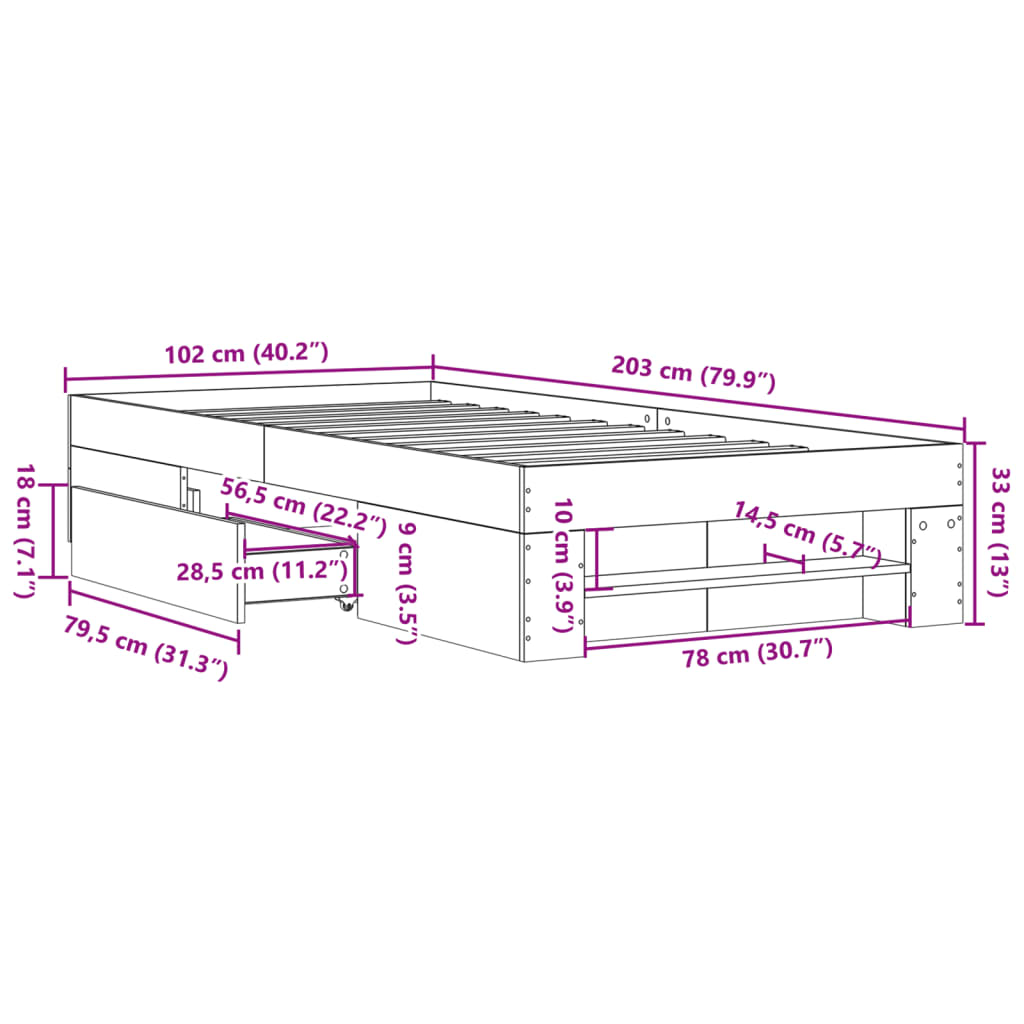 Okvir za krevet crni 100x200 cm konstruirano drvo