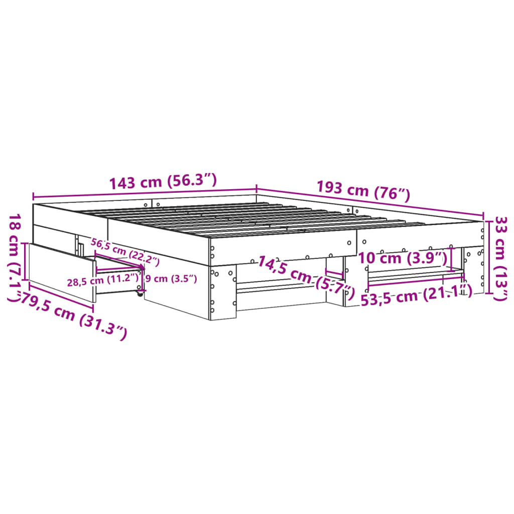 Okvir kreveta boja betona 140x190 cm od konstruiranog drva