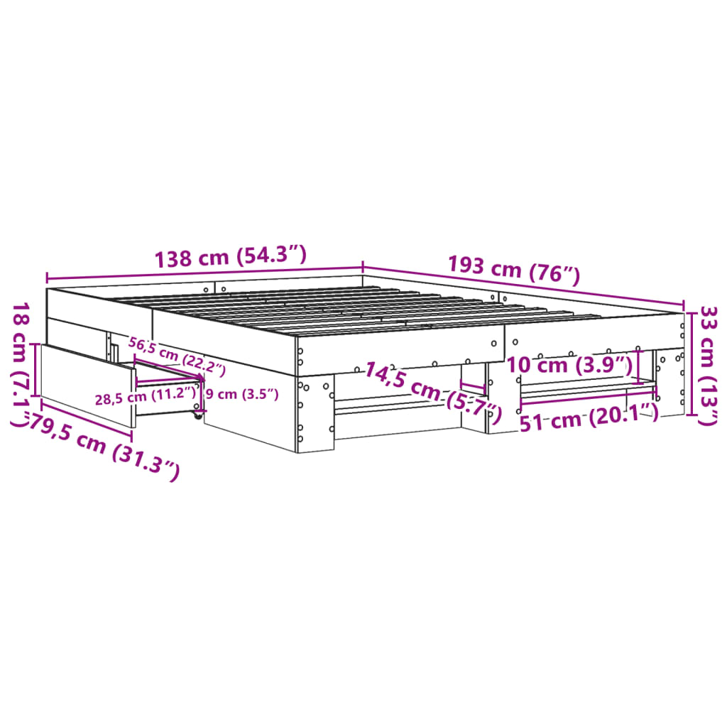 Okvir kreveta boja betona 135 x 190 cm od konstruiranog drva