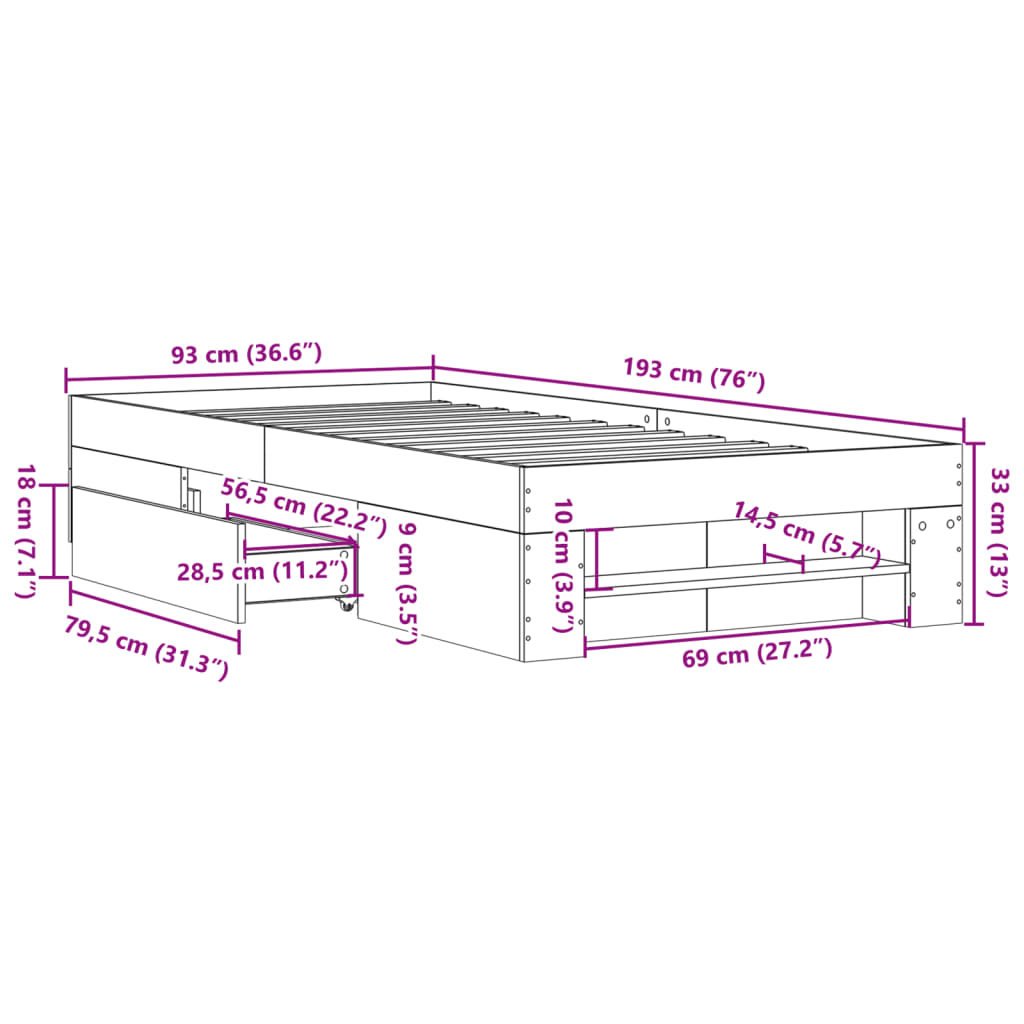 Okvir za krevet crni 90 x 190 cm od konstruiranog drva