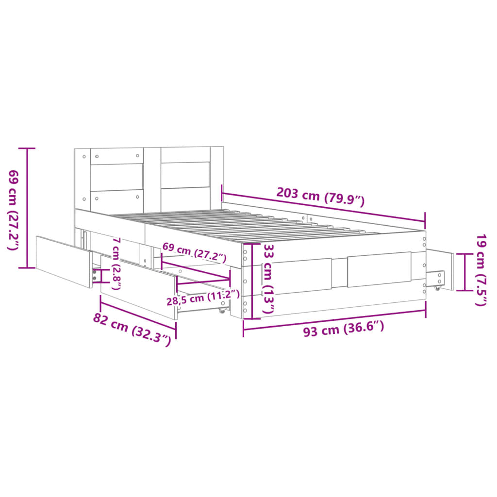Okvir za krevet s uzglavljem boja hrasta 90x200 cm drveni