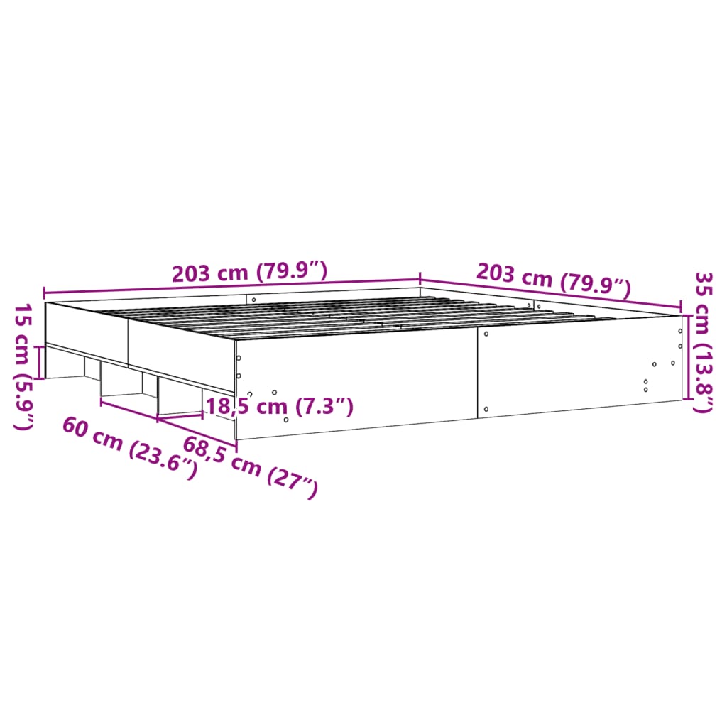 Okvir za krevet boja hrasta 200x200 cm od konstruiranog drva