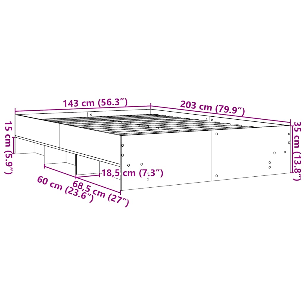 Okvir kreveta siva boja hrasta 140 x 200 cm konstruirano drvo