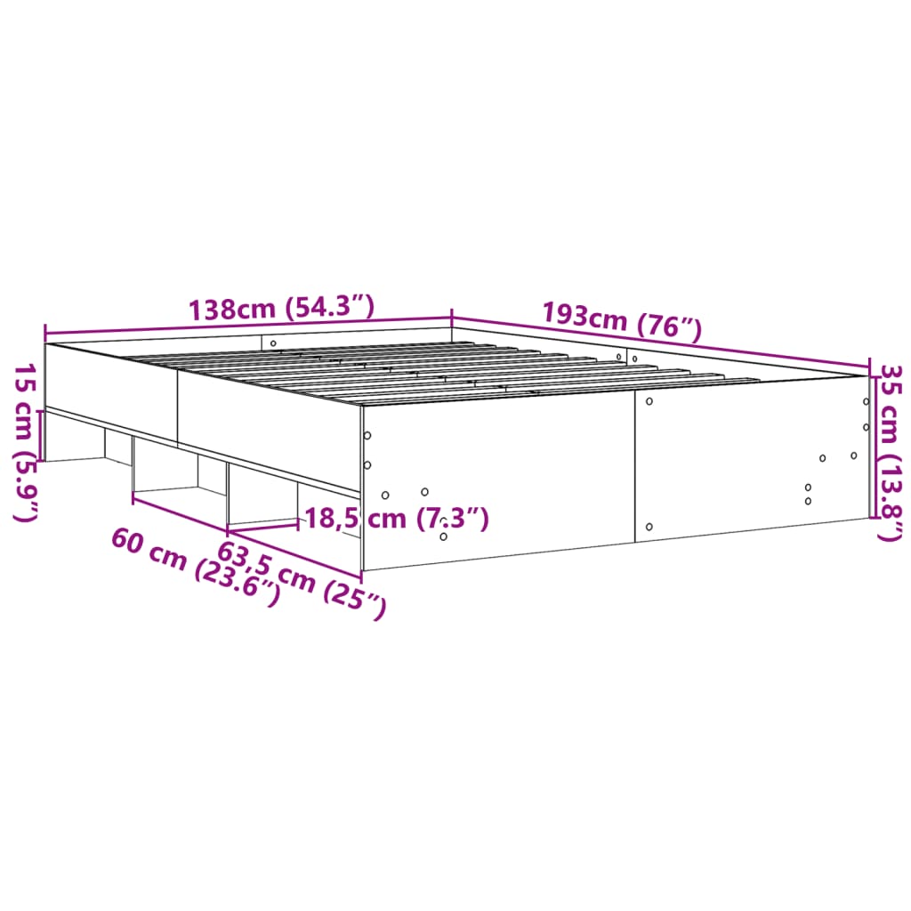 Okvir za krevet bijeli 135x190 cm konstruirano drvo