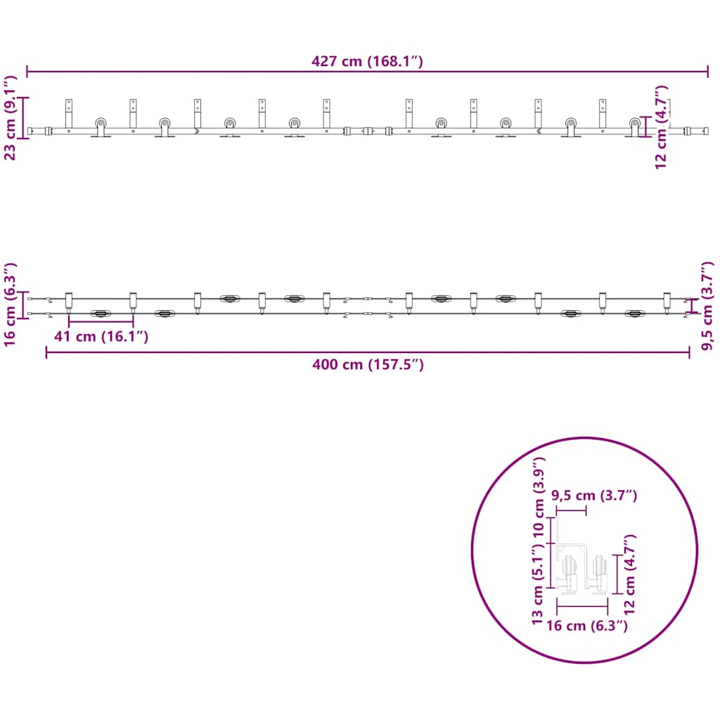 Pribor za klizna vrata 427 cm čelični crni