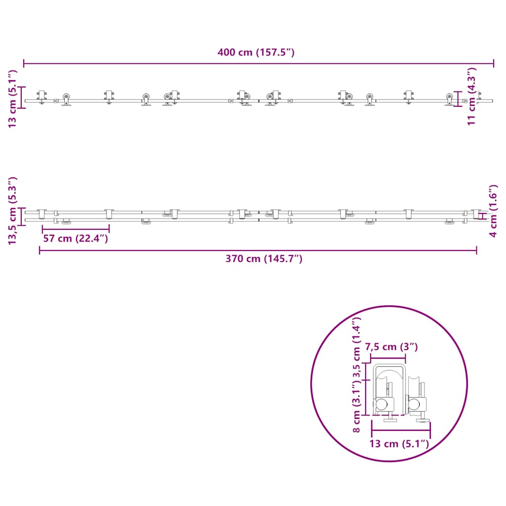Pribor za klizna vrata od nehrđajućeg čelika 400 cm srebrni