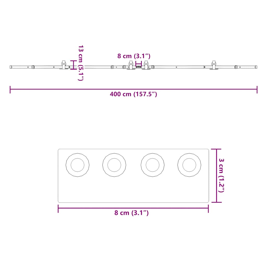 Pribor za klizna vrata 400 cm čelični crni