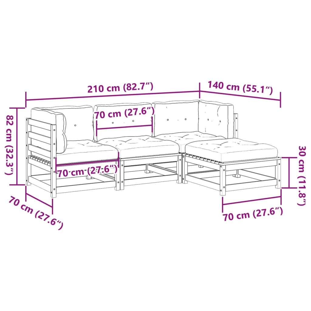 4-dijelni set vrtnih sofa s jastucima voštano smeđi od borovine