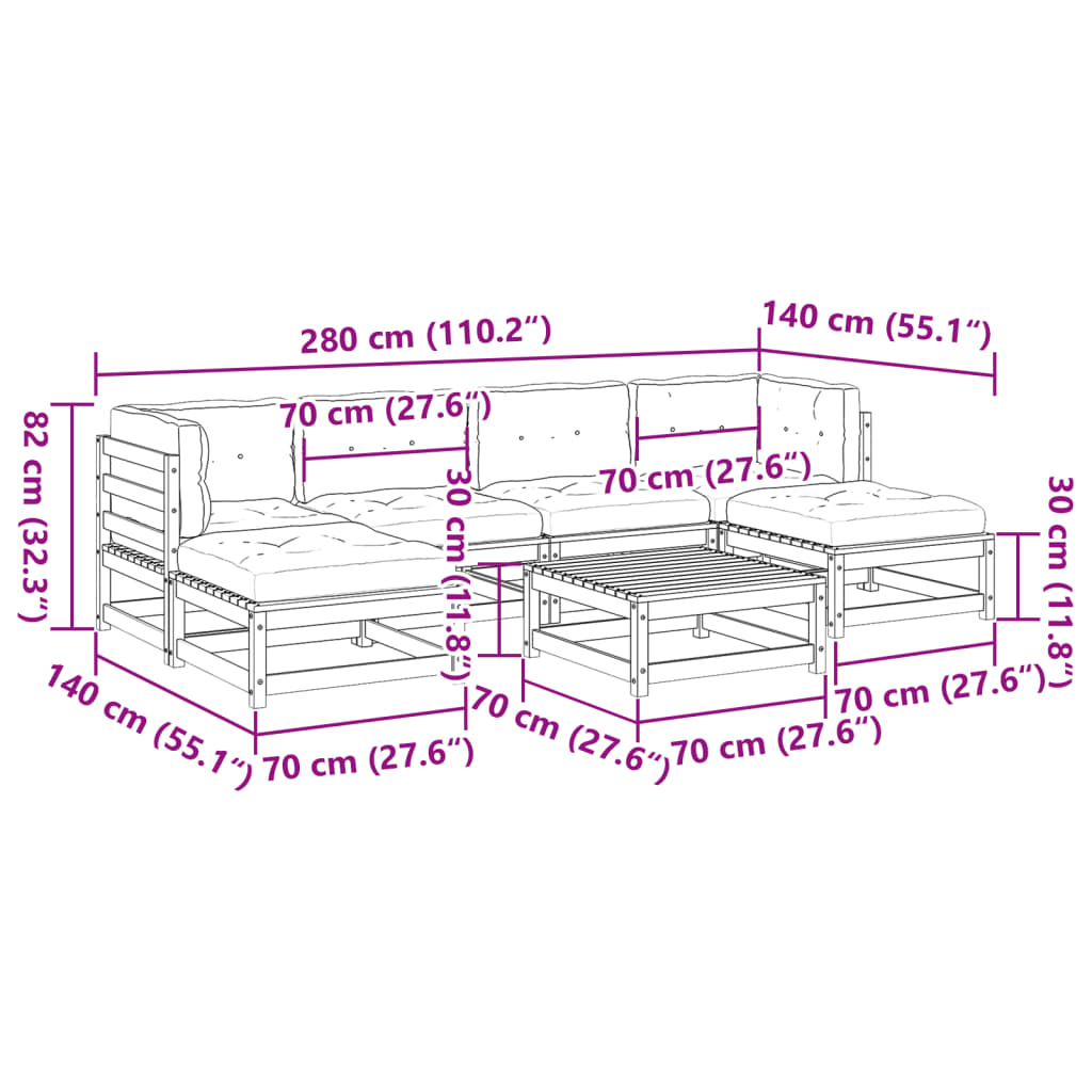 7-dijelni set vrtnih sofa s jastucima voštano smeđi od borovine
