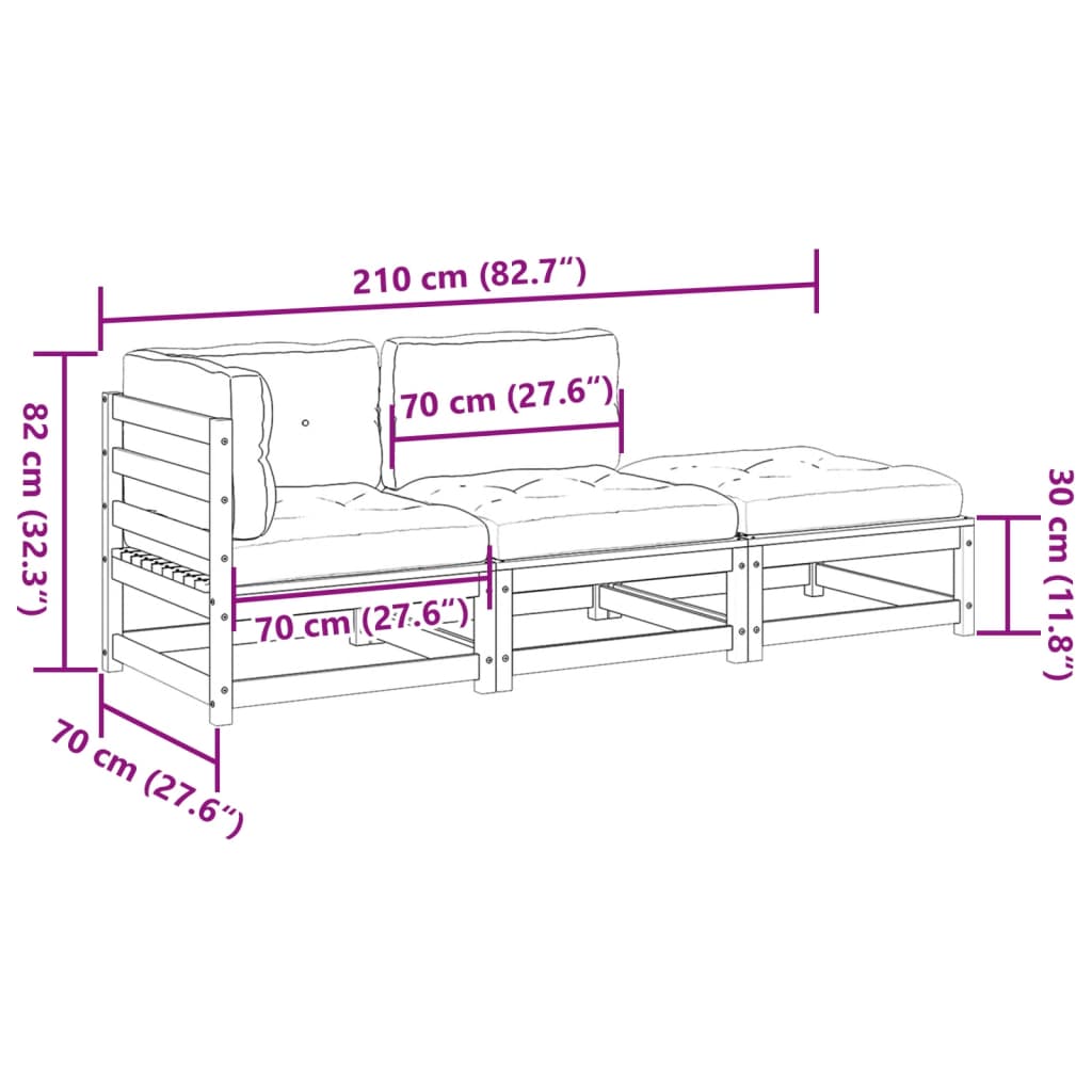 3-dijelni set vrtnih sofa s jastucima voštano smeđi od borovine