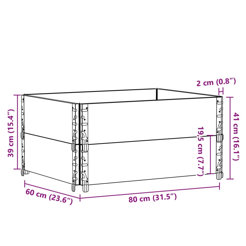 Okviri za palete 2 kom crni 80x60 cm od masivne borovine