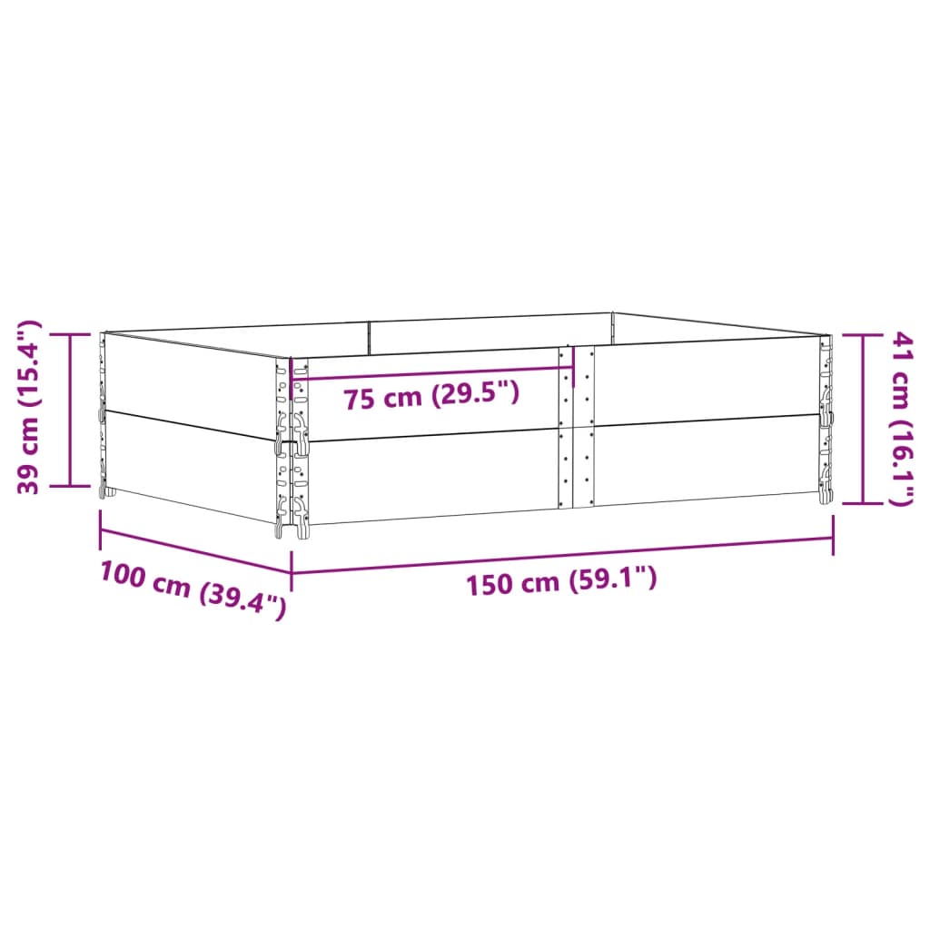 Okviri za palete 2 kom crni 150x100 cm od masivne borovine