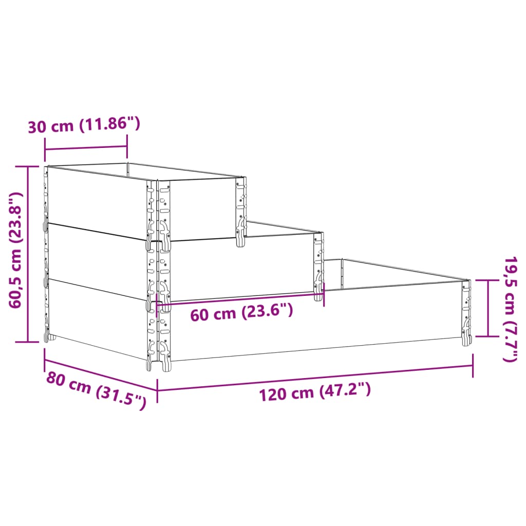 Povišena gredica s 3 razine 120 x 80 cm od masivne borovine