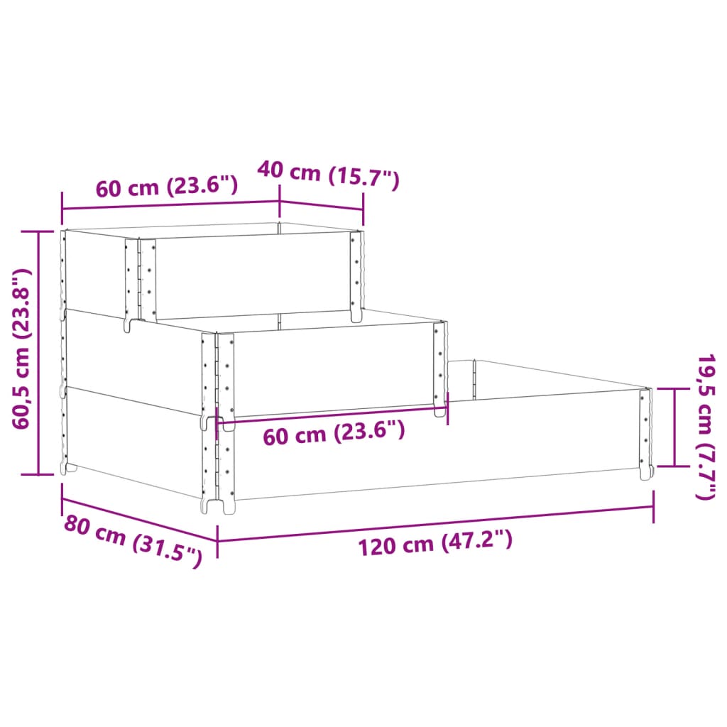 Povišena gredica s 3 razine smeđa 120 x 80 cm masivna borovina