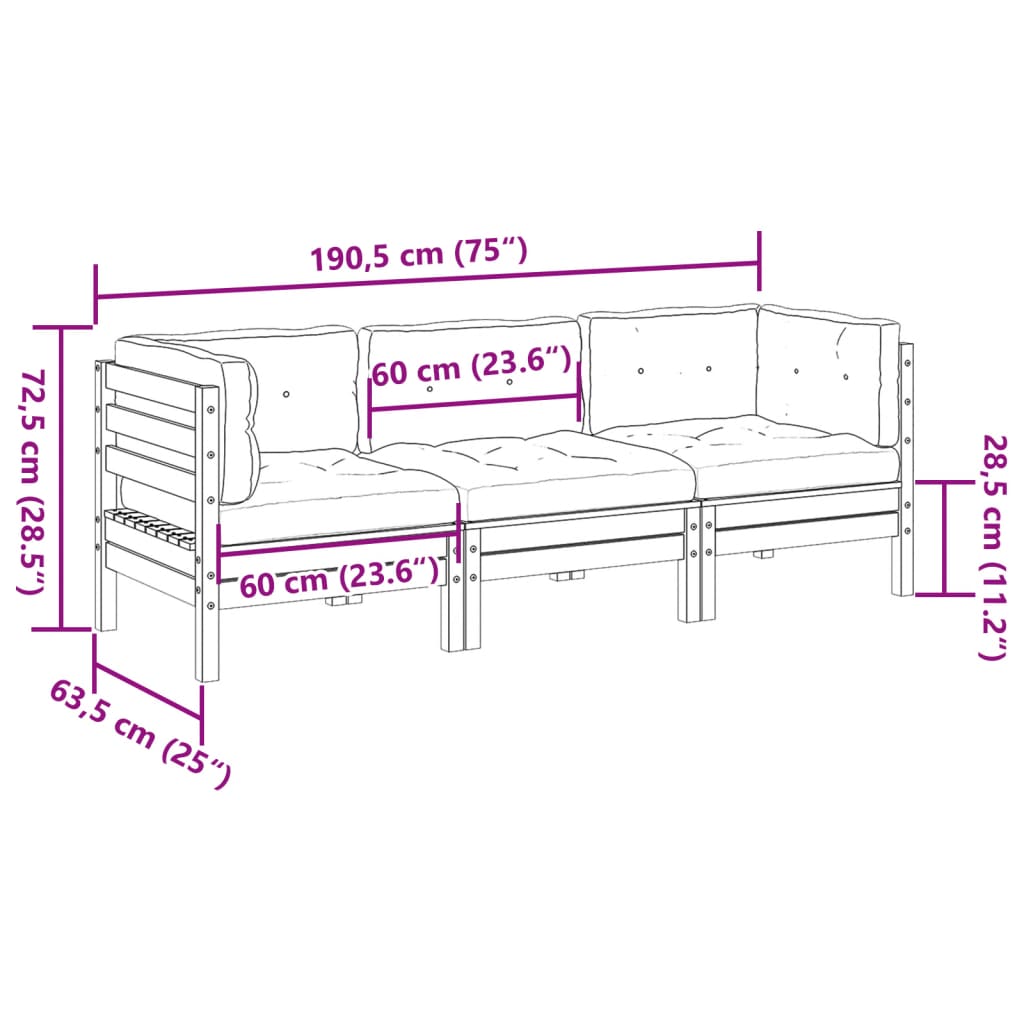 3-dijelni set vrtnih sofa s jastucima masivno drvo duglazije