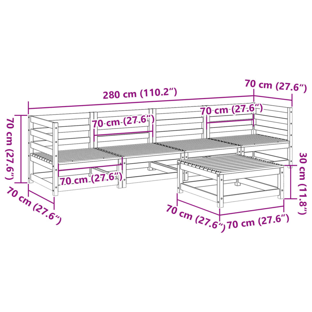 5-dijelni set vrtnih sofa od masivne borovine