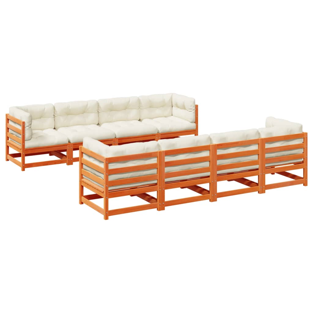 9-dijelni set vrtnih sofa s jastucima voštano smeđi od borovine