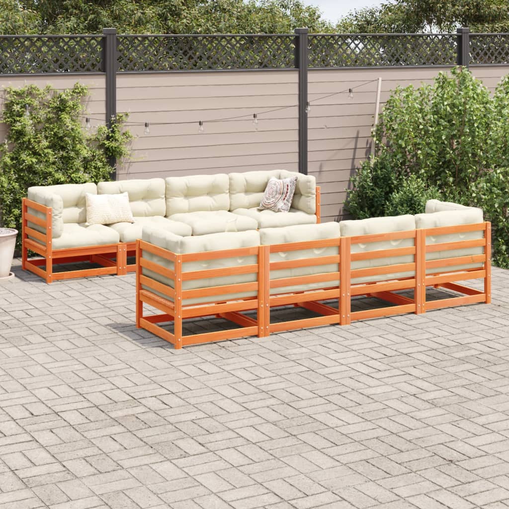 9-dijelni set vrtnih sofa s jastucima voštano smeđi od borovine