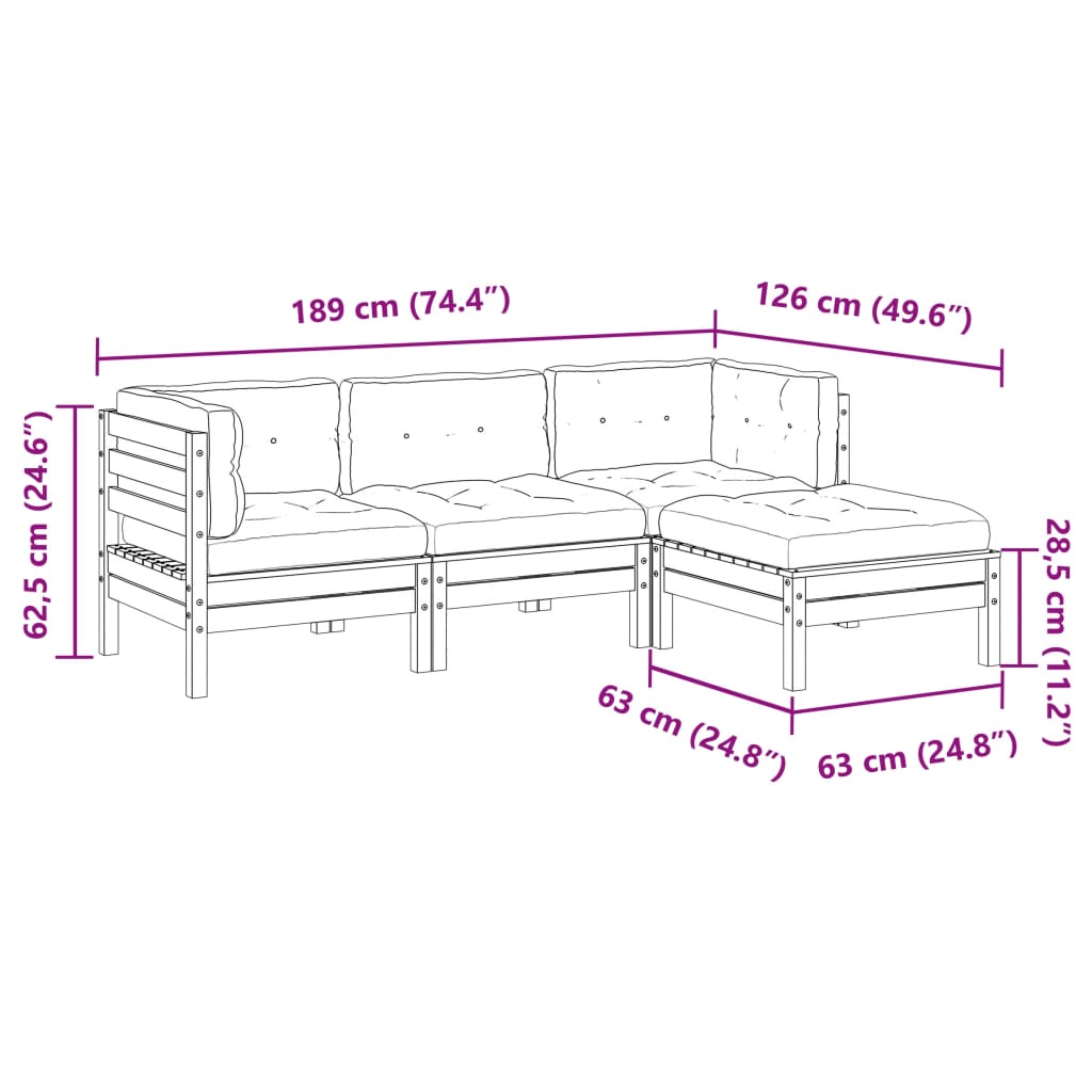 4-dijelni set vrtnih sofa s jastucima od duglazije i jelovina