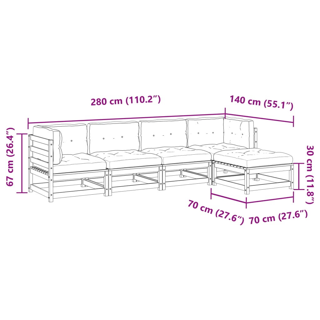 5-dijelni set vrtnih sofa s jastucima voštano smeđi od borovine