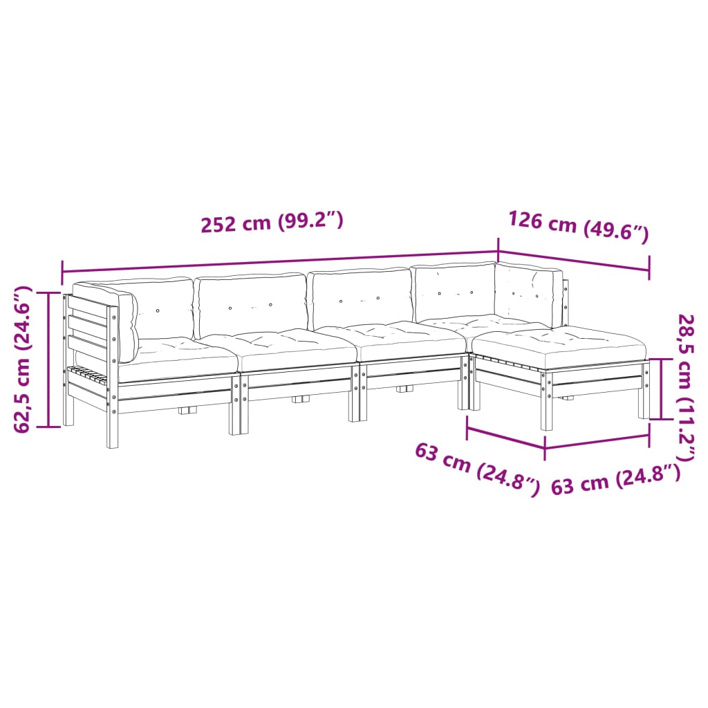 5-dijelni set vrtnih sofa s jastucima masivno drvo duglazije