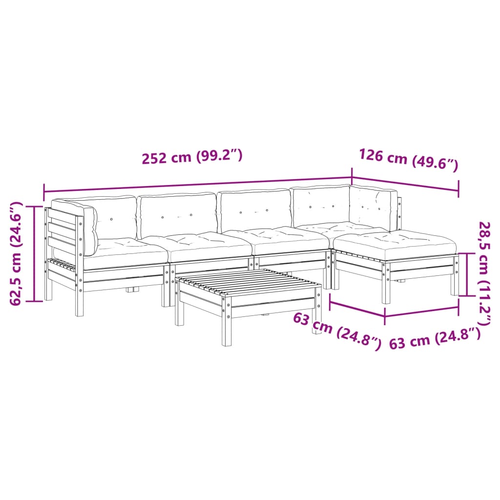 6-dijelni set vrtnih sofa od impregnirane borovine s jastucima