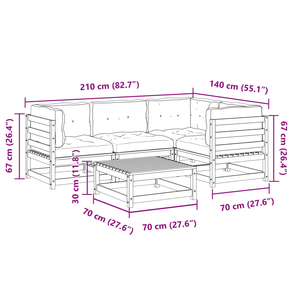 5-dijelni set vrtnih sofa s jastucima voštano smeđi od borovine