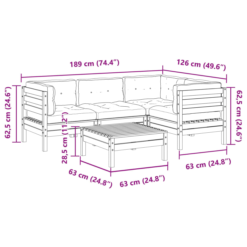 5-dijelni set vrtnih sofa s jastucima od impregnirane borovine