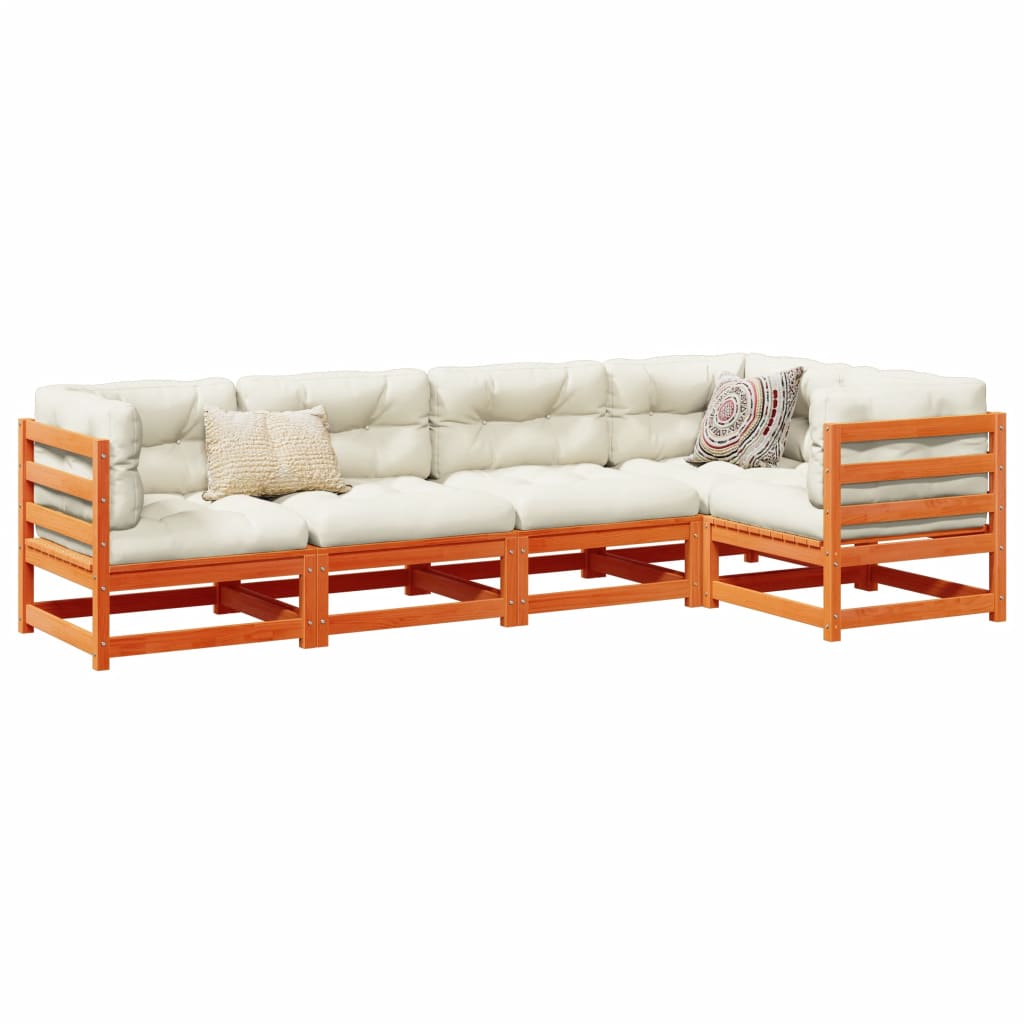 5-dijelni set vrtnih sofa s jastucima voštano smeđi od borovine