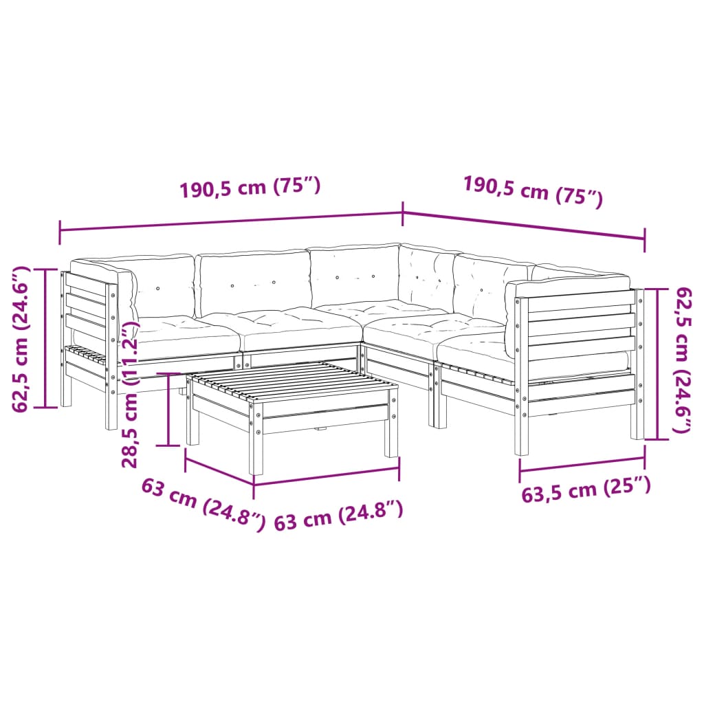 6-dijelni set vrtnih sofa od impregnirane borovine s jastucima