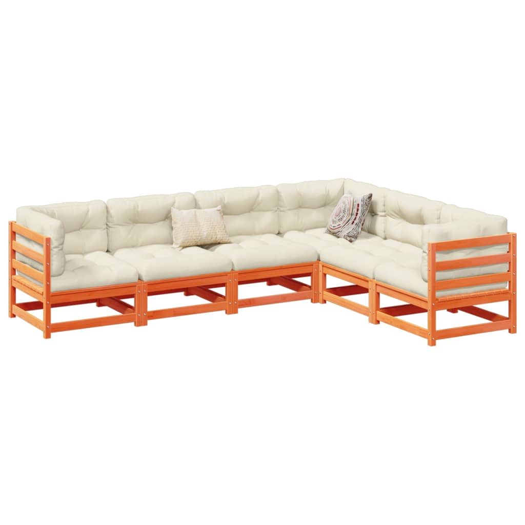 6-dijelni set vrtnih sofa s jastucima voštano smeđi od borovine