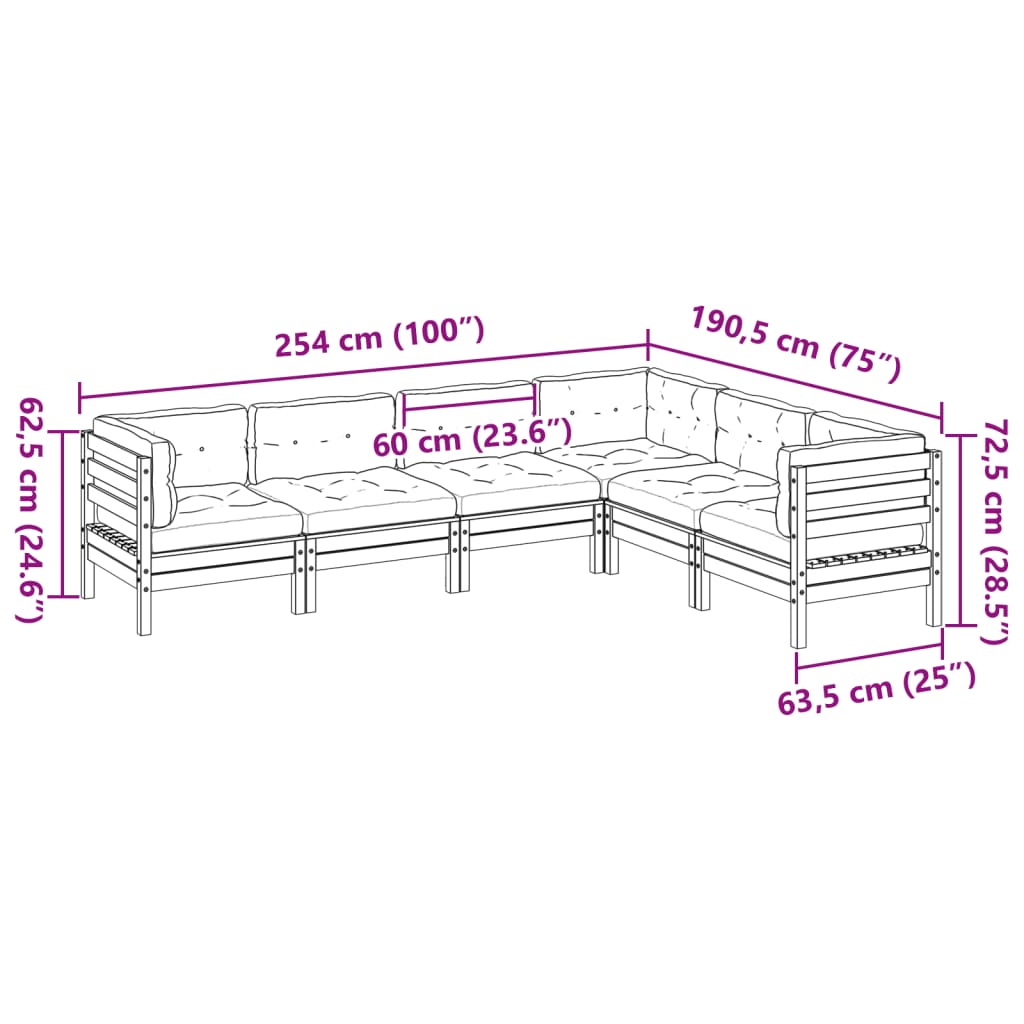 6-dijelni set vrtnih sofa od duglazije i jelovine s jastucima