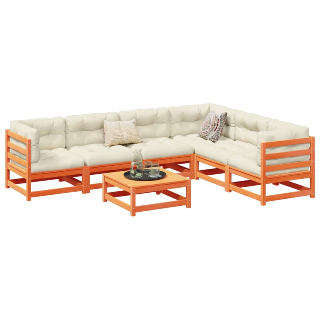 7-dijelni set vrtnih sofa s jastucima voštano smeđi od borovine